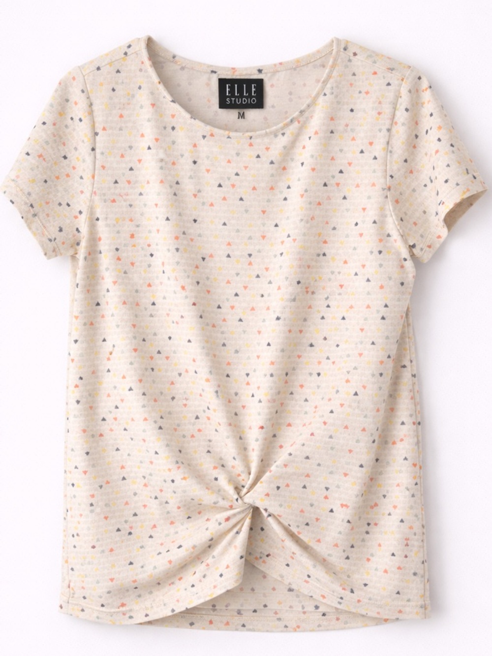 Elle Studio Tee M Relaxed Fit Beige Short Sleeve Minimalist Casual Top